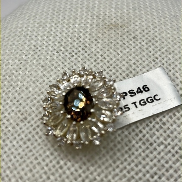 SMOKEY QUARTZ PENDANT WITH WHITE TOPAZ IN STERLING SILVER 5.62CTS 925 - Picture 2 of 10